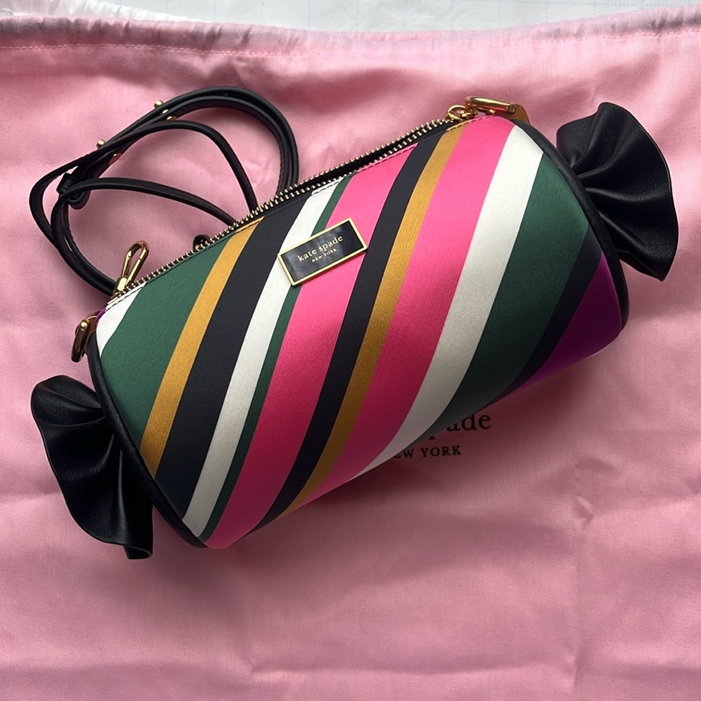 Kate Spade Sweet Treats Jacquard Festive Multi Stripe Small Candy Barrel Bag
